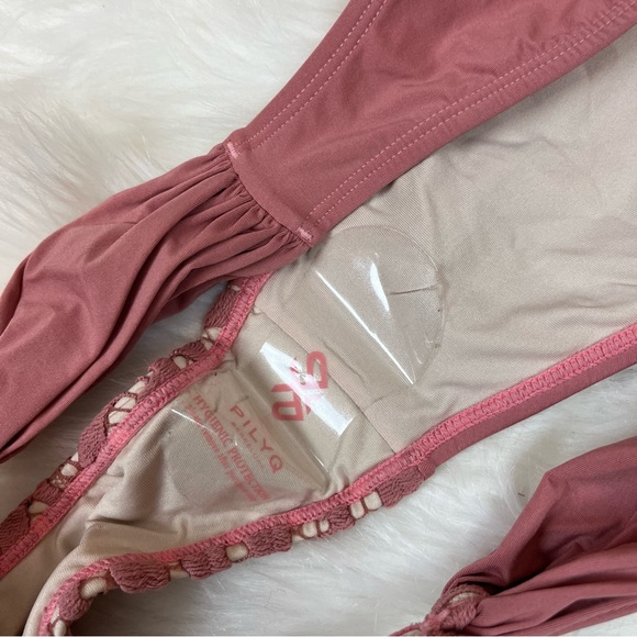 New PilyQ Lace Fanned Bikini Bottoms Rose Large - Picture 3 of 5